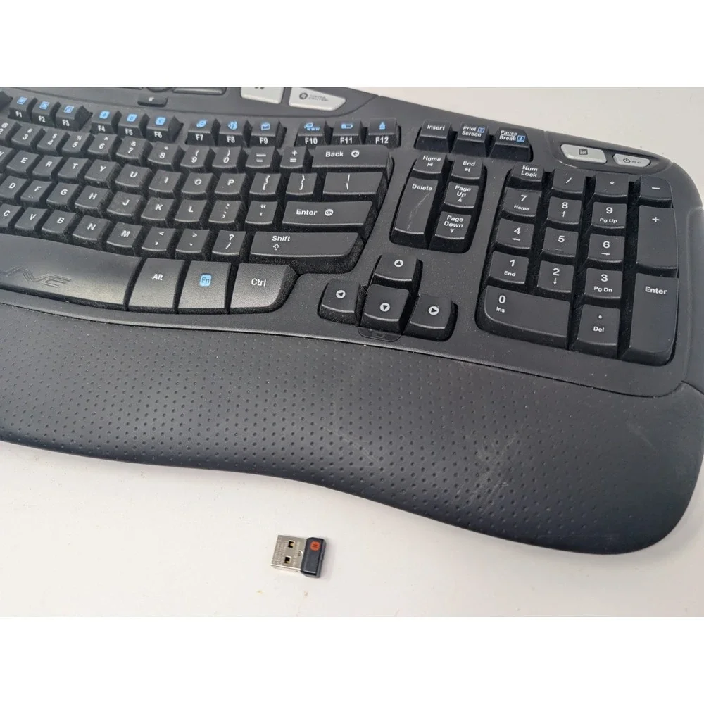 Logitech K350 Wave Wireless Ergonomic Keyboard Unifying Receiver Black Dongle